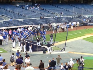 The Yankees take batting practice before the game
